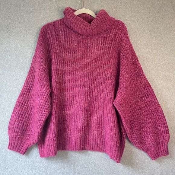 OLD NAVY Pullover Turtleneck Chunky Knit Sweater Women XXL Hot Pink Wool Blend - Picture 1 of 8